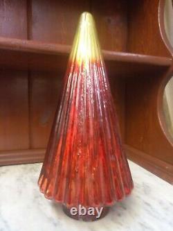 Vtg Mid Century Red Gold Hand Blown Glass Fluted 12 Christmas Tree