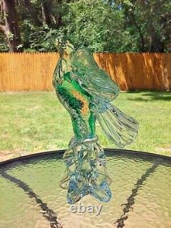 Vtg Murano Art Glass Hand Blown 12 Eagle Bird Statue Figure Clear & Green