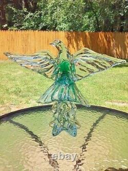 Vtg Murano Art Glass Hand Blown 12 Eagle Bird Statue Figure Clear & Green