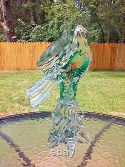 Vtg Murano Art Glass Hand Blown 12 Eagle Bird Statue Figure Clear & Green