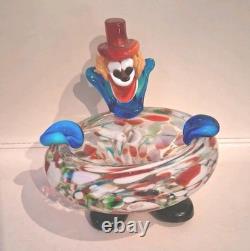 Vtg Murano Art Glass Hand Blown Clown Ashtray Trinket Dish 6.5 X 6 -2.5# Nice