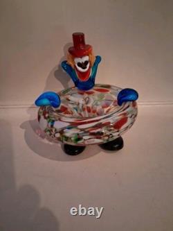Vtg Murano Art Glass Hand Blown Clown Ashtray Trinket Dish 6.5 X 6 -2.5# Nice