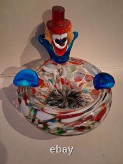 Vtg Murano Art Glass Hand Blown Clown Ashtray Trinket Dish 6.5 X 6 -2.5# Nice