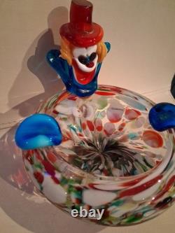 Vtg Murano Art Glass Hand Blown Clown Ashtray Trinket Dish 6.5 X 6 -2.5# Nice