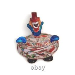 Vtg Murano Art Glass Hand Blown Clown Ashtray Trinket Dish 6.5 X 6 -2.5# Nice