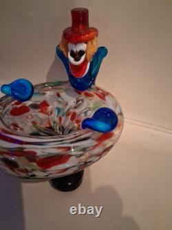 Vtg Murano Art Glass Hand Blown Clown Ashtray Trinket Dish 6.5 X 6 -2.5# Nice