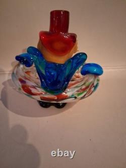 Vtg Murano Art Glass Hand Blown Clown Ashtray Trinket Dish 6.5 X 6 -2.5# Nice
