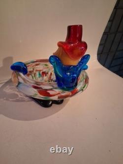 Vtg Murano Art Glass Hand Blown Clown Ashtray Trinket Dish 6.5 X 6 -2.5# Nice