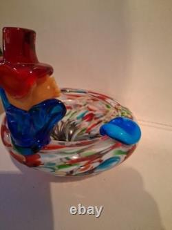 Vtg Murano Art Glass Hand Blown Clown Ashtray Trinket Dish 6.5 X 6 -2.5# Nice