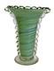 Vtg Murano Art Glass Vase Rigaree Beaded Rim Italian Hand Blown Green Swirl MCM