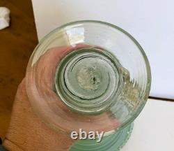 Vtg Murano Art Glass Vase Rigaree Beaded Rim Italian Hand Blown Green Swirl MCM