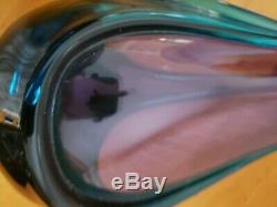 Vtg Murano Art Glass Vase purple and teal Hand Blown Italy Pulled Finger MCM