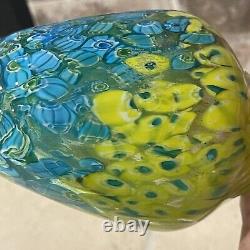 Vtg Murano Freeform Art Glass Millefiori Italy Hand Blown Multicolor 16.5 Vase