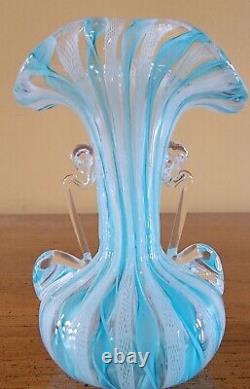 Vtg Murano Hand Blown Art Glass / MCM Venetian Dbl Handle Vase Ruffled