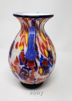 Vtg Murano Hand Blown Art Glass Millefiori Vase Double Applied Handles 10 Tall