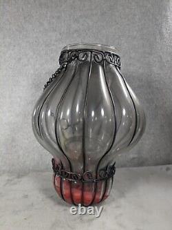 Vtg Murano Hand Blown Caged Glass Venetian Lantern Hanging Ceiling Light Lamp