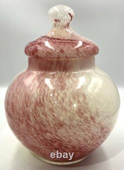 Vtg Murano Hand Blown Glass Apothecary Jar Pink Yellow White Swirl Italy Lid