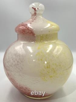 Vtg Murano Hand Blown Glass Apothecary Jar Pink Yellow White Swirl Italy Lid