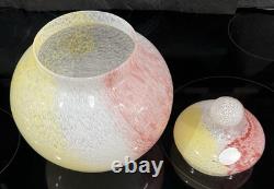 Vtg Murano Hand Blown Glass Apothecary Jar Pink Yellow White Swirl Italy Lid