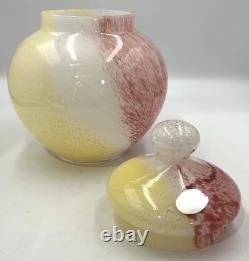 Vtg Murano Hand Blown Glass Apothecary Jar Pink Yellow White Swirl Italy Lid