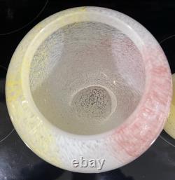 Vtg Murano Hand Blown Glass Apothecary Jar Pink Yellow White Swirl Italy Lid