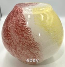 Vtg Murano Hand Blown Glass Apothecary Jar Pink Yellow White Swirl Italy Lid