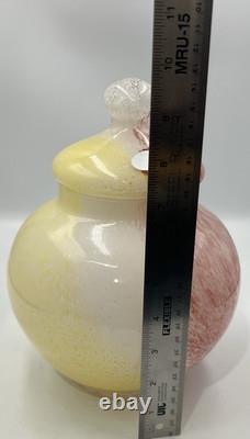 Vtg Murano Hand Blown Glass Apothecary Jar Pink Yellow White Swirl Italy Lid