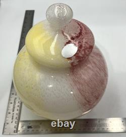 Vtg Murano Hand Blown Glass Apothecary Jar Pink Yellow White Swirl Italy Lid