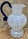 Vtg Murano MCM Silvestri Cristall Hand-Blown Spatter Glass Pitcher Cobalt Handle