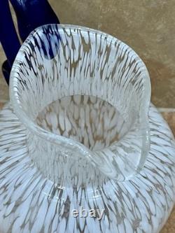 Vtg Murano MCM Silvestri Cristall Hand-Blown Spatter Glass Pitcher Cobalt Handle