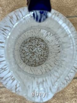 Vtg Murano MCM Silvestri Cristall Hand-Blown Spatter Glass Pitcher Cobalt Handle