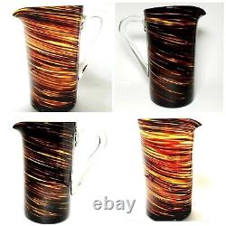 Vtg Murano Pitcher Hand Blown Art Glass 10 Bar Ware Ewer MCM Brown Gold EUC