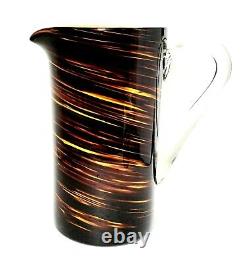 Vtg Murano Pitcher Hand Blown Art Glass 10 Bar Ware Ewer MCM Brown Gold EUC