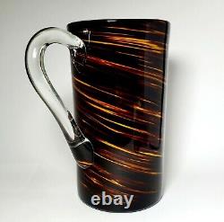 Vtg Murano Pitcher Hand Blown Art Glass 10 Bar Ware Ewer MCM Brown Gold EUC