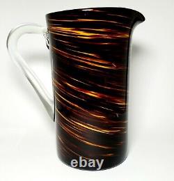 Vtg Murano Pitcher Hand Blown Art Glass 10 Bar Ware Ewer MCM Brown Gold EUC