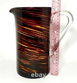 Vtg Murano Pitcher Hand Blown Art Glass 10 Bar Ware Ewer MCM Brown Gold EUC