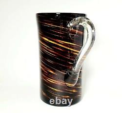 Vtg Murano Pitcher Hand Blown Art Glass 10 Bar Ware Ewer MCM Brown Gold EUC