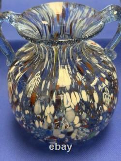 Vtg Murano Style Hand Blown Multicolor Millefiori Art Glass Vase Made In Italy