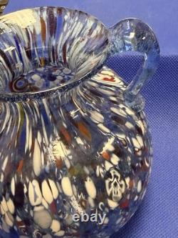 Vtg Murano Style Hand Blown Multicolor Millefiori Art Glass Vase Made In Italy