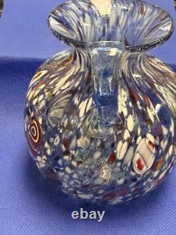 Vtg Murano Style Hand Blown Multicolor Millefiori Art Glass Vase Made In Italy