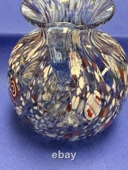 Vtg Murano Style Hand Blown Multicolor Millefiori Art Glass Vase Made In Italy