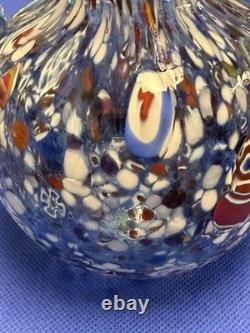 Vtg Murano Style Hand Blown Multicolor Millefiori Art Glass Vase Made In Italy