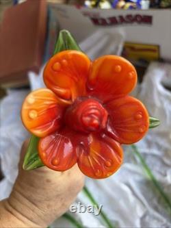 Vtg Murano Style Lot 5 Hand Blown Art Glass Long Stem Flower Bouquet 19-20
