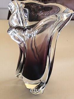 Vtg Seguso Style Purple Sommerso Murano Hand Blown Glass Vase 9,5