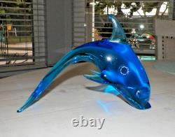 Vtg V. Nason & C Murano Italy Hand Blown Blue Glass Dolphin 6 1/2