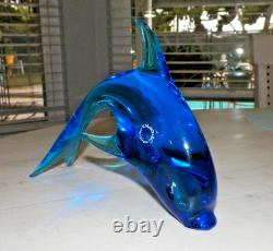 Vtg V. Nason & C Murano Italy Hand Blown Blue Glass Dolphin 6 1/2