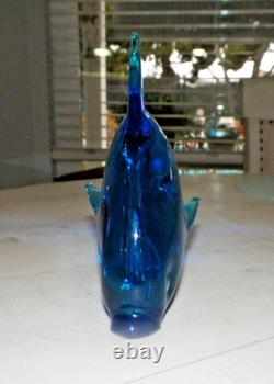 Vtg V. Nason & C Murano Italy Hand Blown Blue Glass Dolphin 6 1/2
