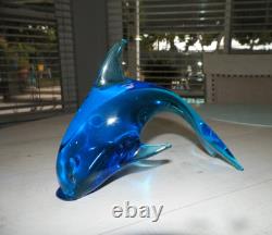 Vtg V. Nason & C Murano Italy Hand Blown Blue Glass Dolphin 6 1/2