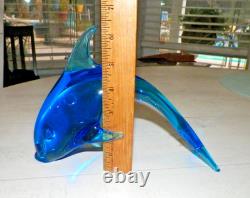 Vtg V. Nason & C Murano Italy Hand Blown Blue Glass Dolphin 6 1/2