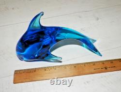 Vtg V. Nason & C Murano Italy Hand Blown Blue Glass Dolphin 6 1/2